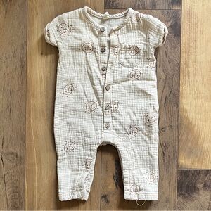 Quincy Mae Cream Muslin Short-Sleeve Jumpsuit